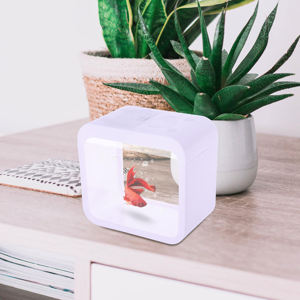 Mini Betta Fish Tank with LED Light Portable Plastic Desktop Aquarium Cube A266200