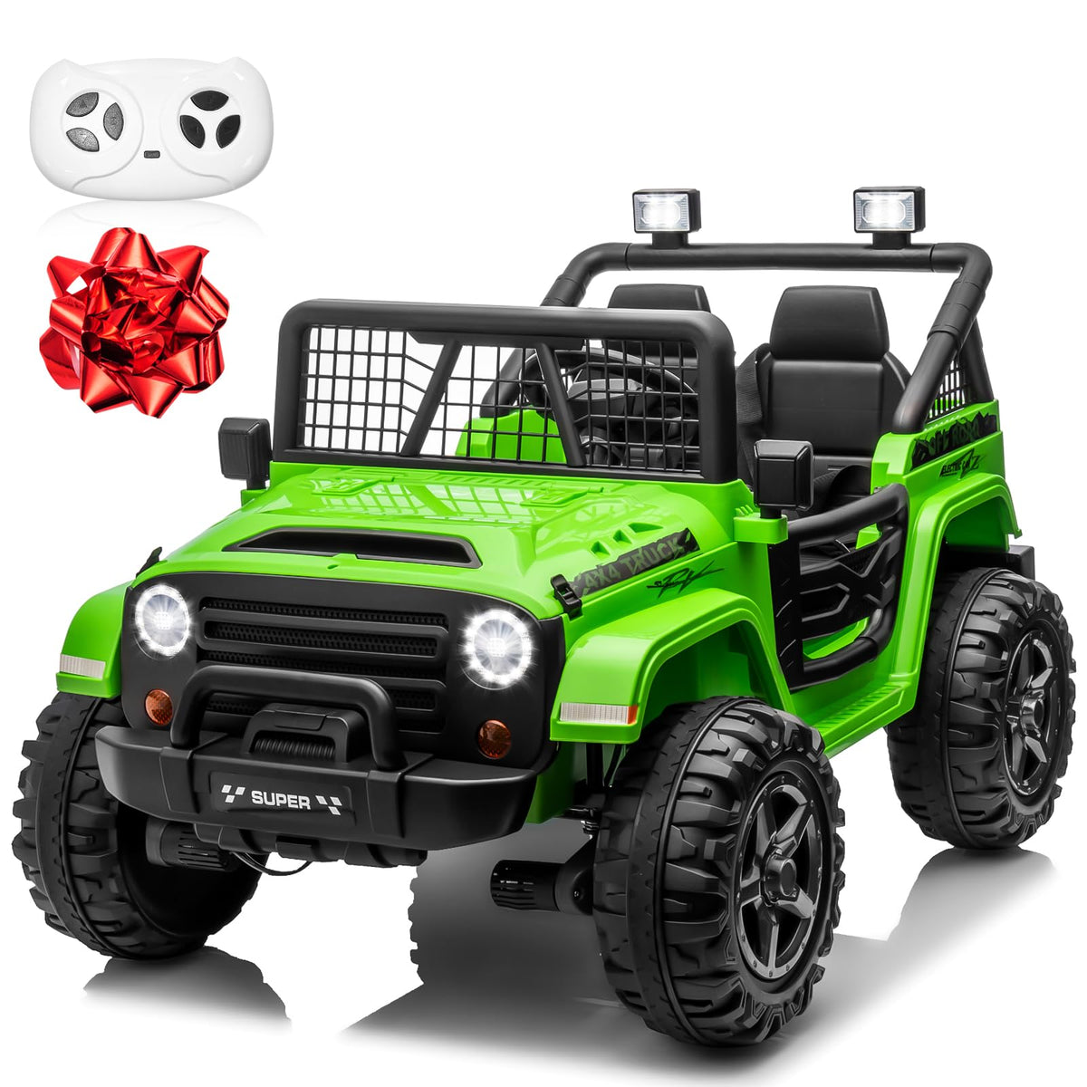24V Ride on Car with Remote Control, 2 Seater 4WD/2WD Truck, Green U493