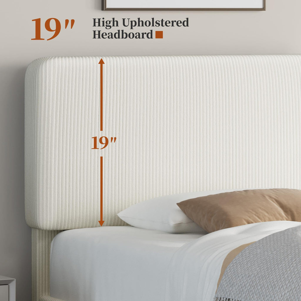 Twin Bed Frame with Adjustable Chenille Upholstered Headboard, Beige K6410