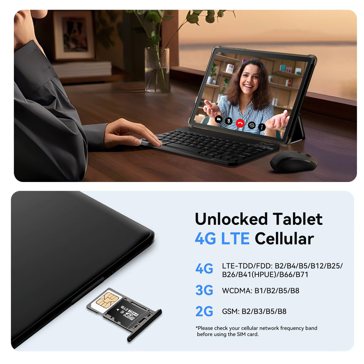 10 inch 2-in-1 Android 15 Tablet with Keyboard, Mouse, and Case, 4G LTE, 12GB RAM + 64GB ROM, Octa-Core, IPS Display, 5G Wi-Fi, GPS, Bluetooth F2035
