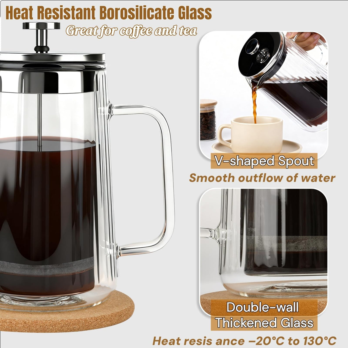 34oz Double Wall Borosilicate Glass French Press Coffee Maker O92987