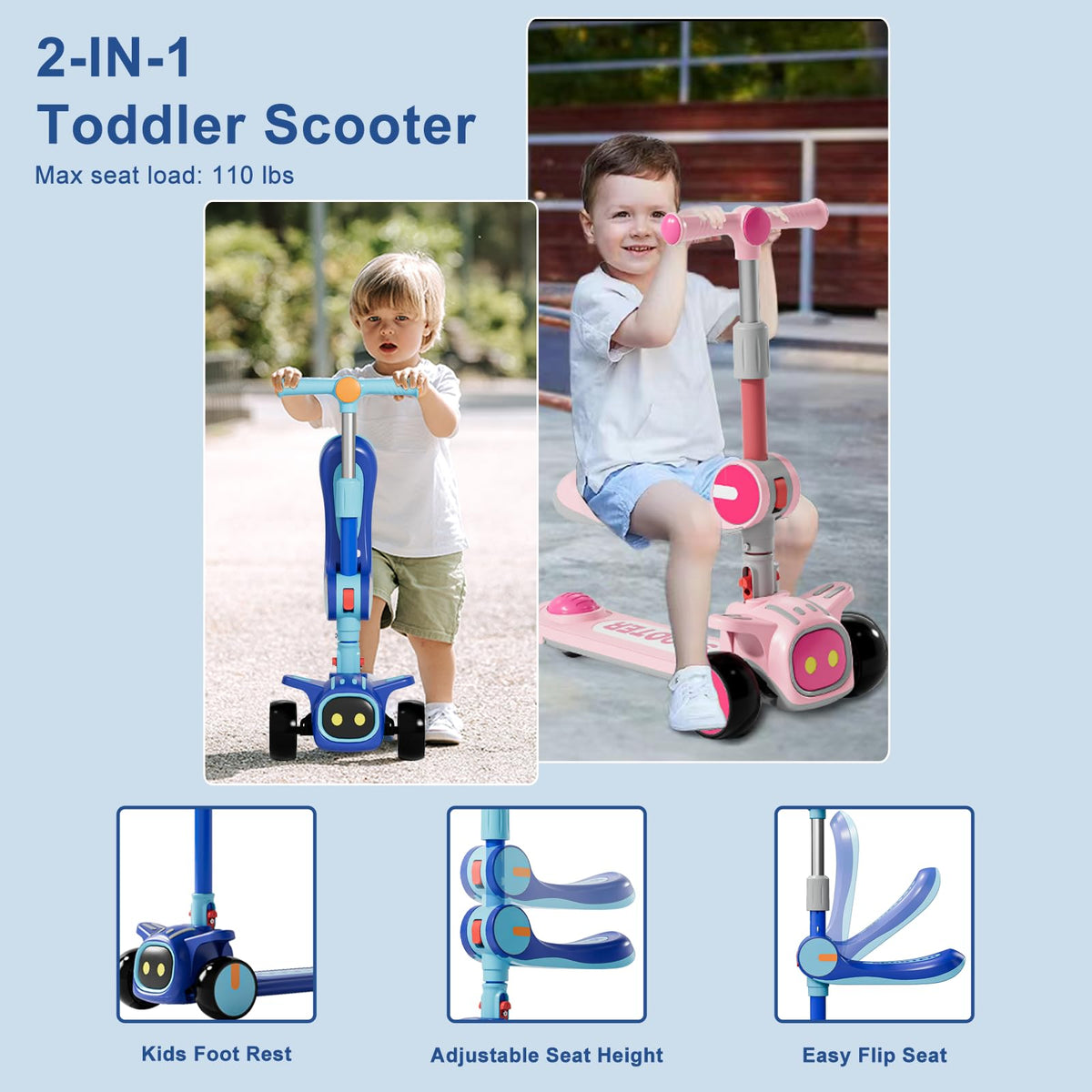 2-in-1 Kids 3 Wheel Kick Scooter with Adjustable Seat I417