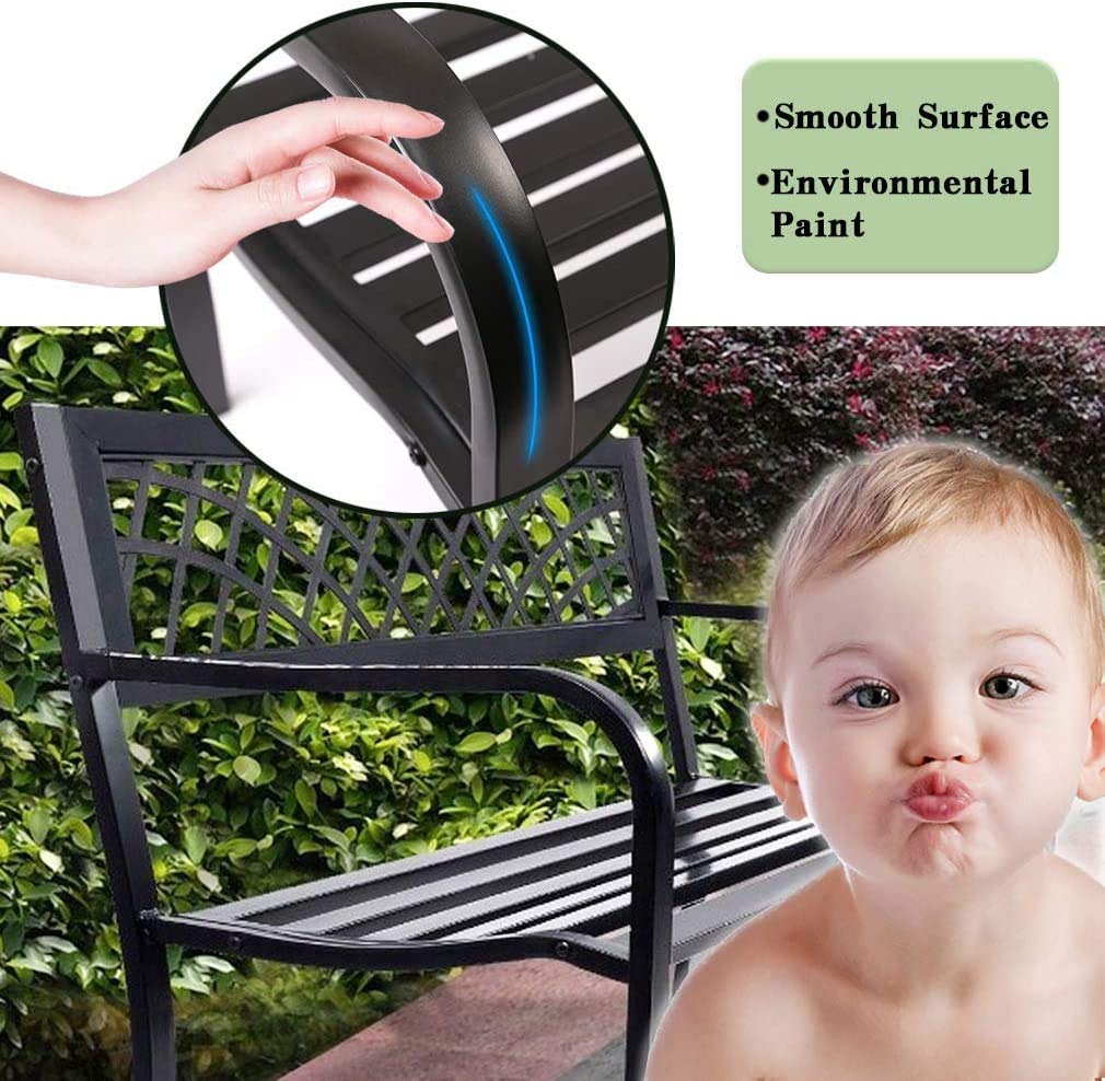 Black Metal Outdoor Patio Bench with Armrests X349298