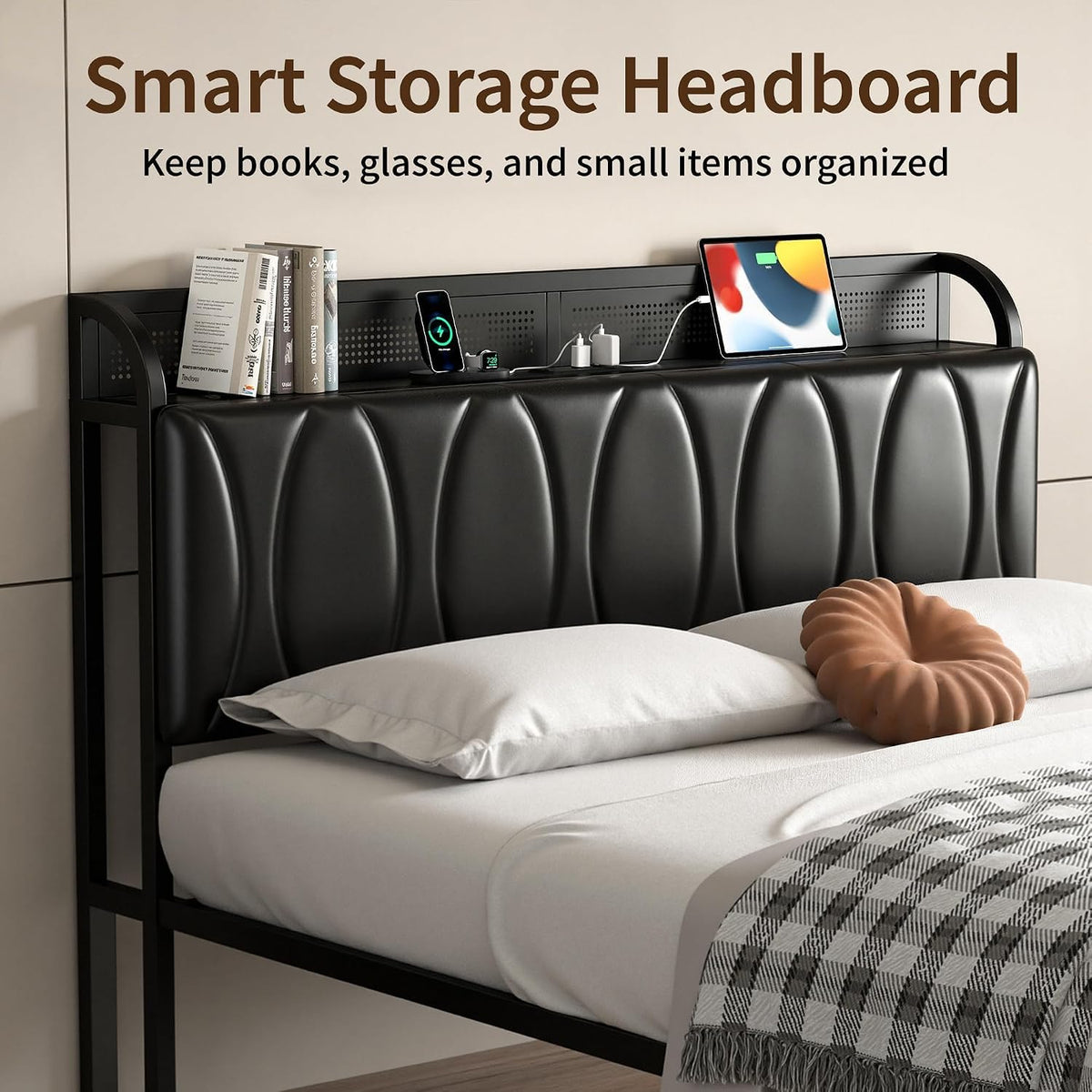 Black Full Size Upholstered Bed Frame with Storage I852