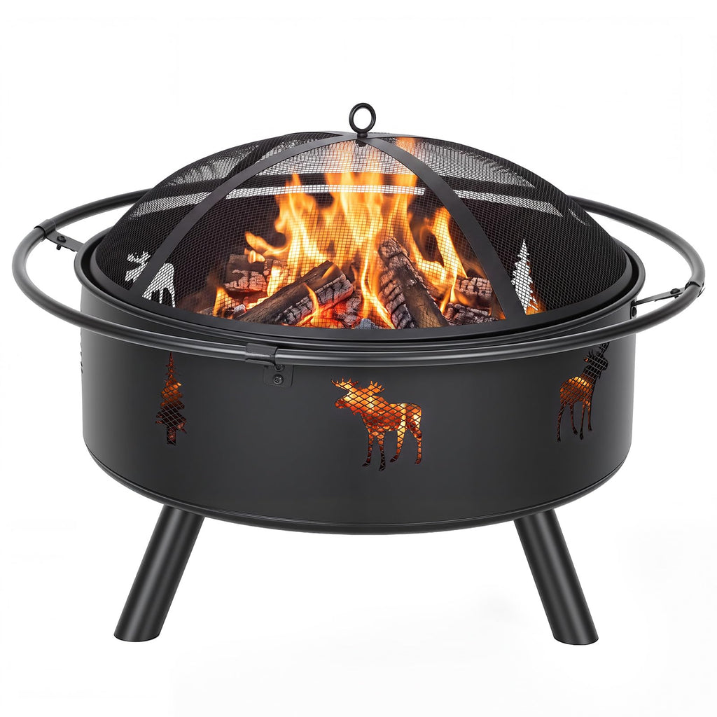 32" Round Wood Burning Fire Pit with Screen F967