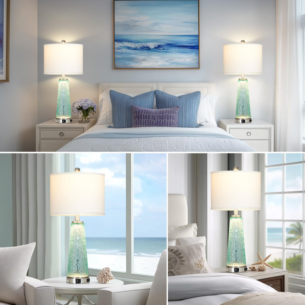 26" Glass Table Lamps with USB A+C Ports & Outlet V754454