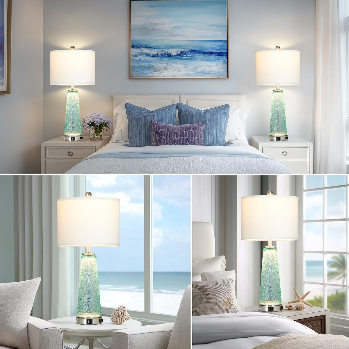 26" Glass Table Lamps with USB A+C Ports & Outlet V754454