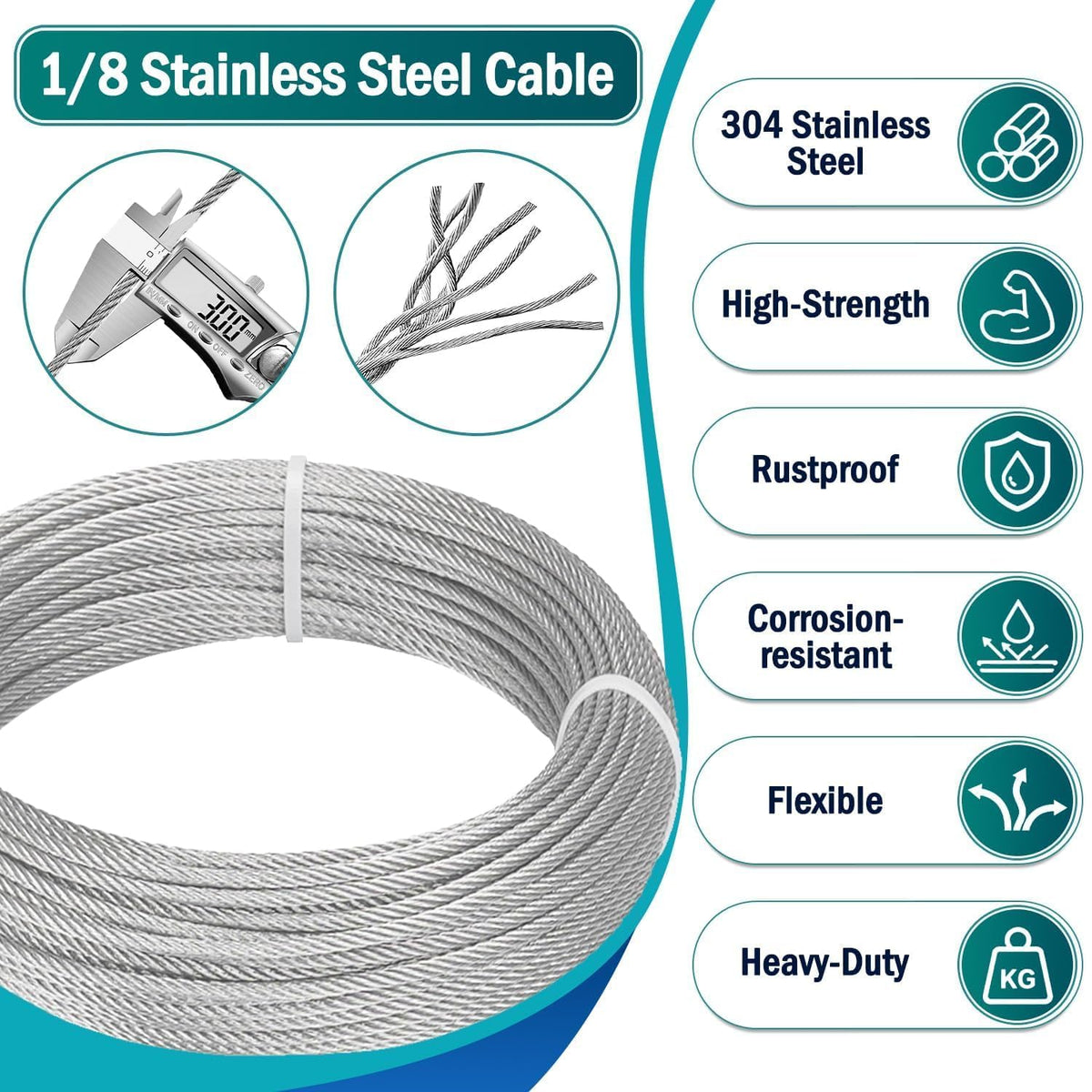 1/8 Wire Rope Kit, 100ft Stainless Steel Cable with Crimping Tool & Cutter V9174