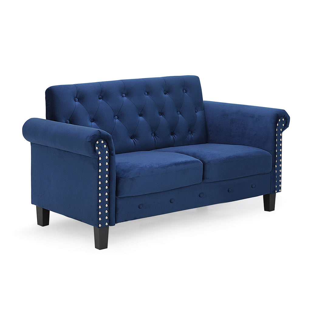 Navy Velvet 2-Seater Loveseat Sofa F859414