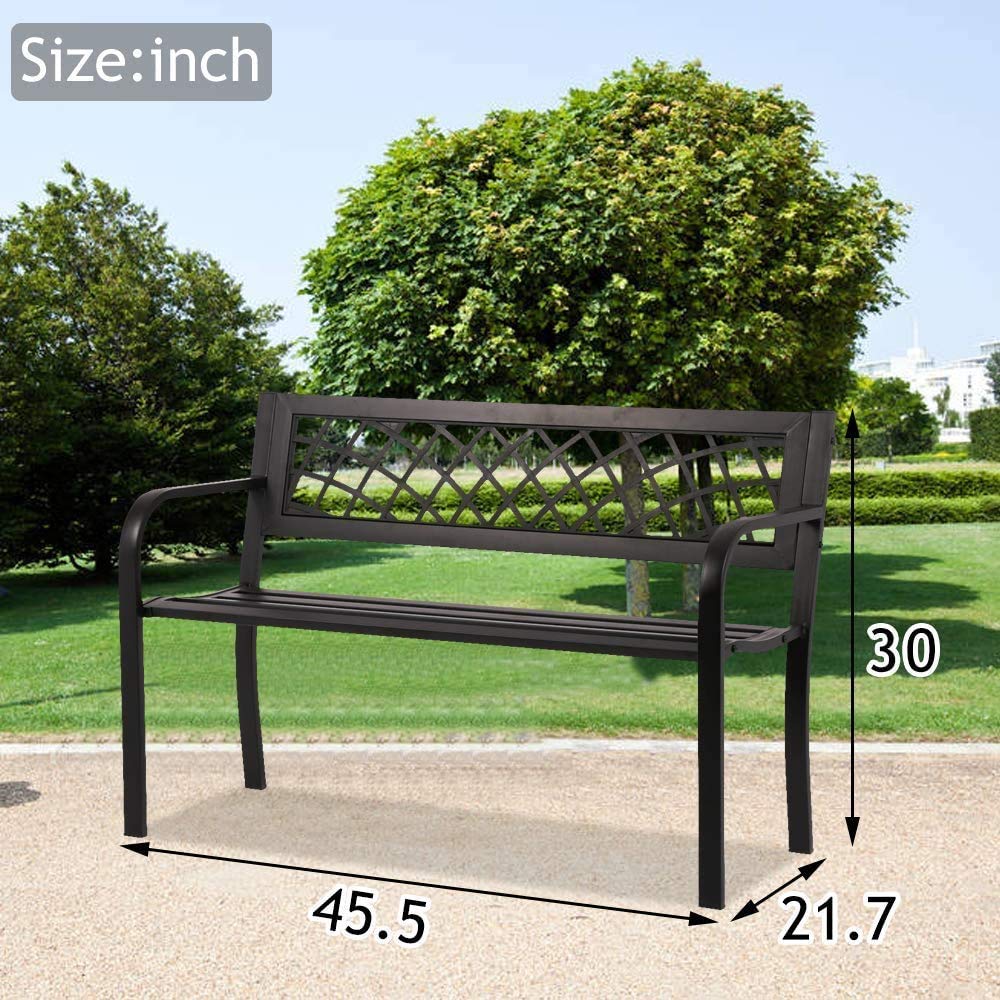 Black Metal Outdoor Patio Bench with Armrests X349298