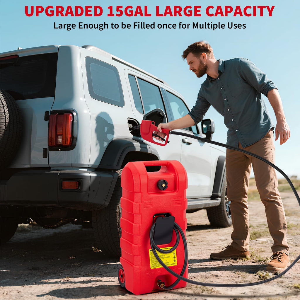 15 gal Gas Can with Manual Transfer Pump & 10 ft Hose Y82489