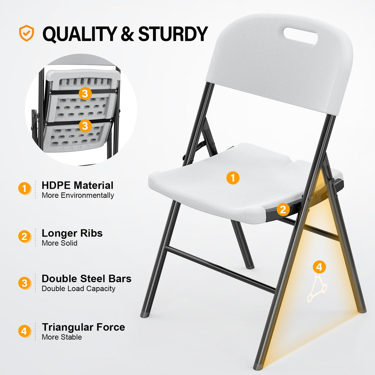 White 10 Pack HDPE Folding Chairs with Steel Frame H188444