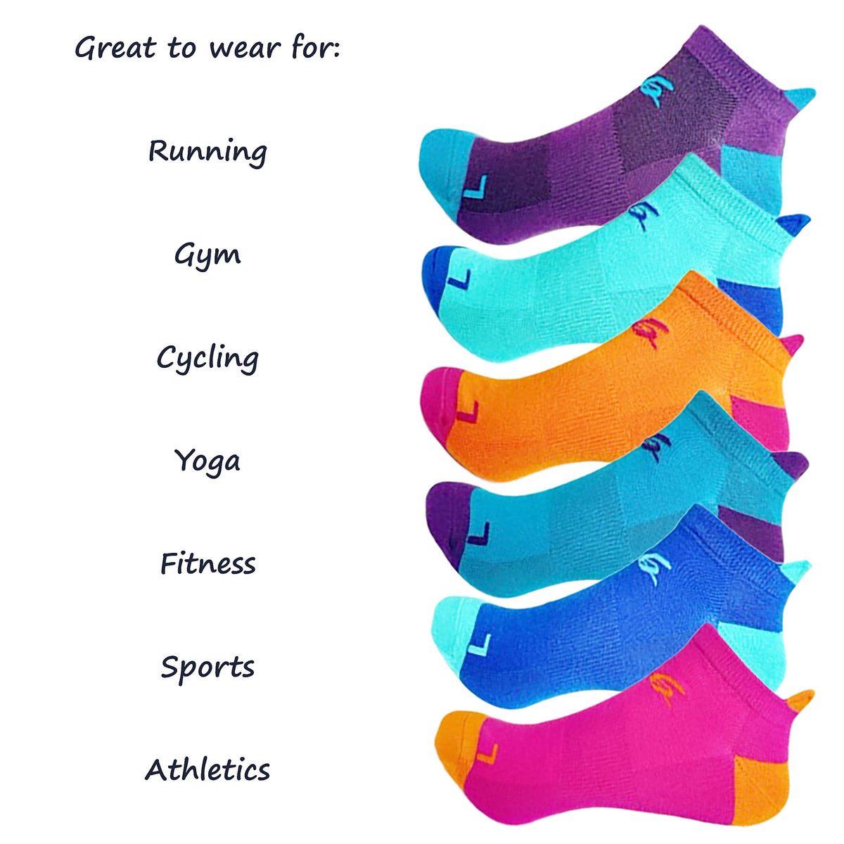 Bamboo Low Cut Running Socks for Women, Size 5-10, Pack of 6 Pairs Z4178