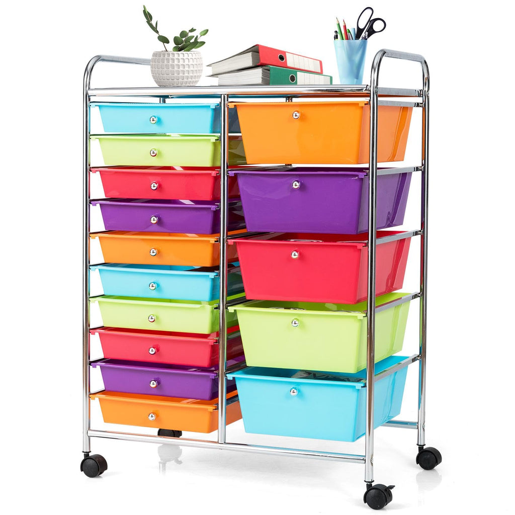 15 Drawer Rolling Storage Cart with Lockable Wheels L3189