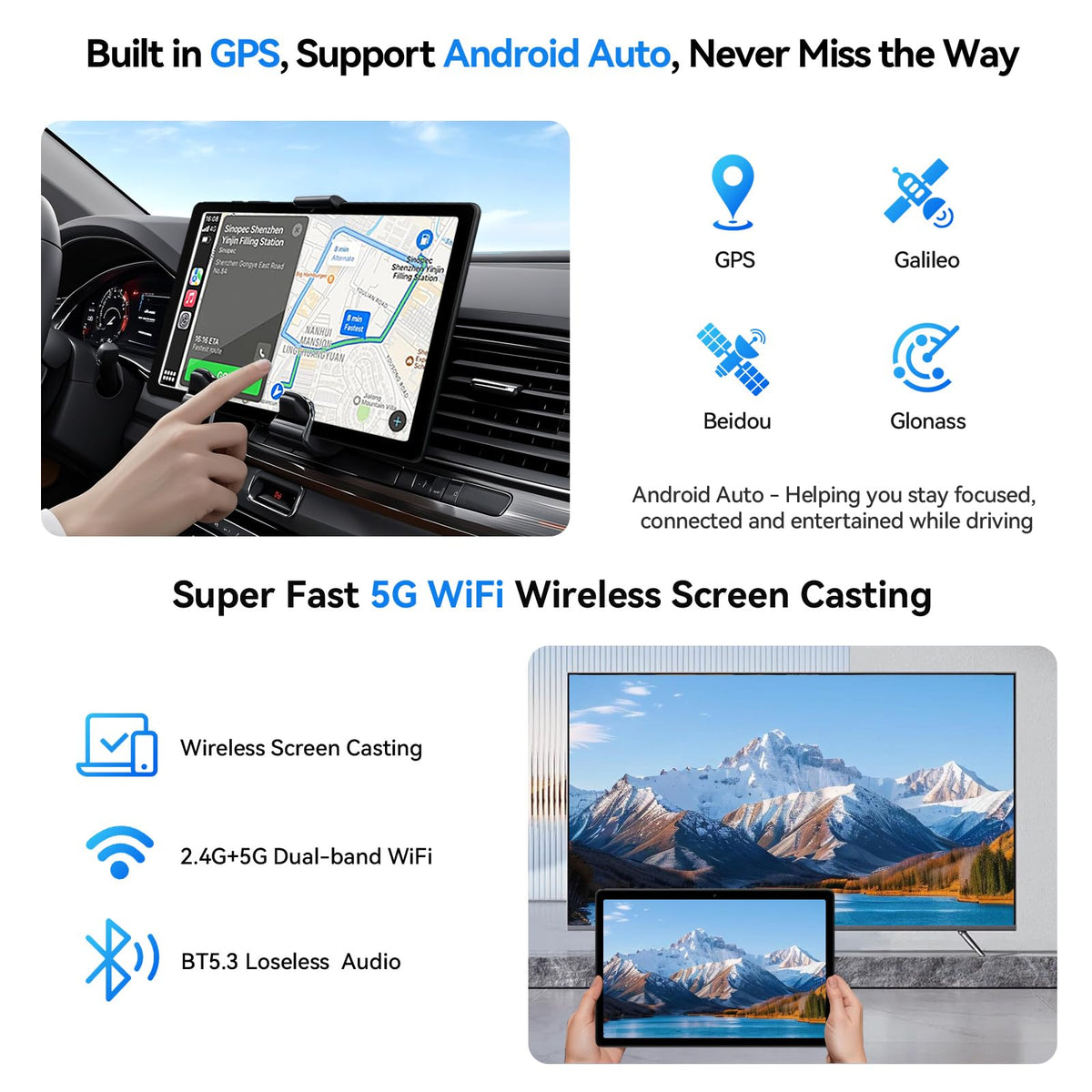 10 inch 2-in-1 Android 15 Tablet with Keyboard, Mouse, and Case, 4G LTE, 12GB RAM + 64GB ROM, Octa-Core, IPS Display, 5G Wi-Fi, GPS, Bluetooth F2035