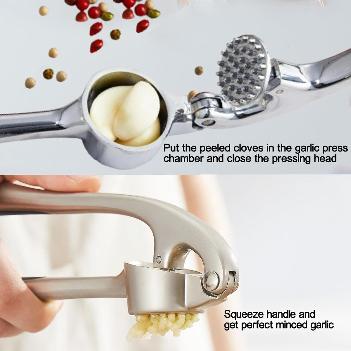 Stainless Steel 2 in 1 Garlic Press and Herb Scissors I8383