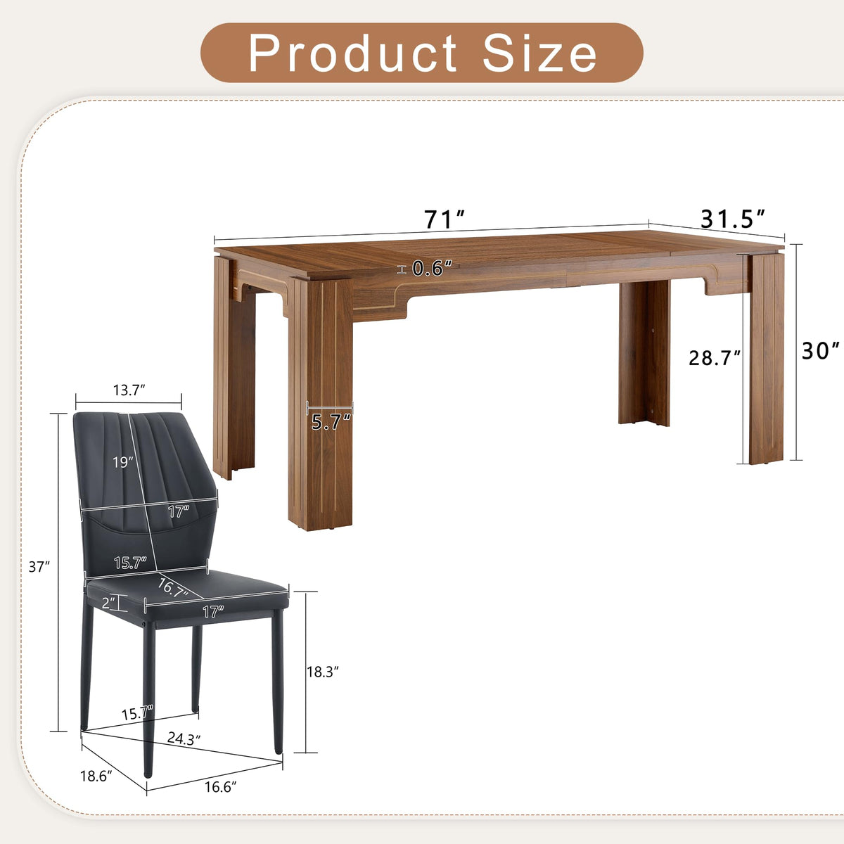 71 Inch Dining Table Set with 8 Chairs C3806