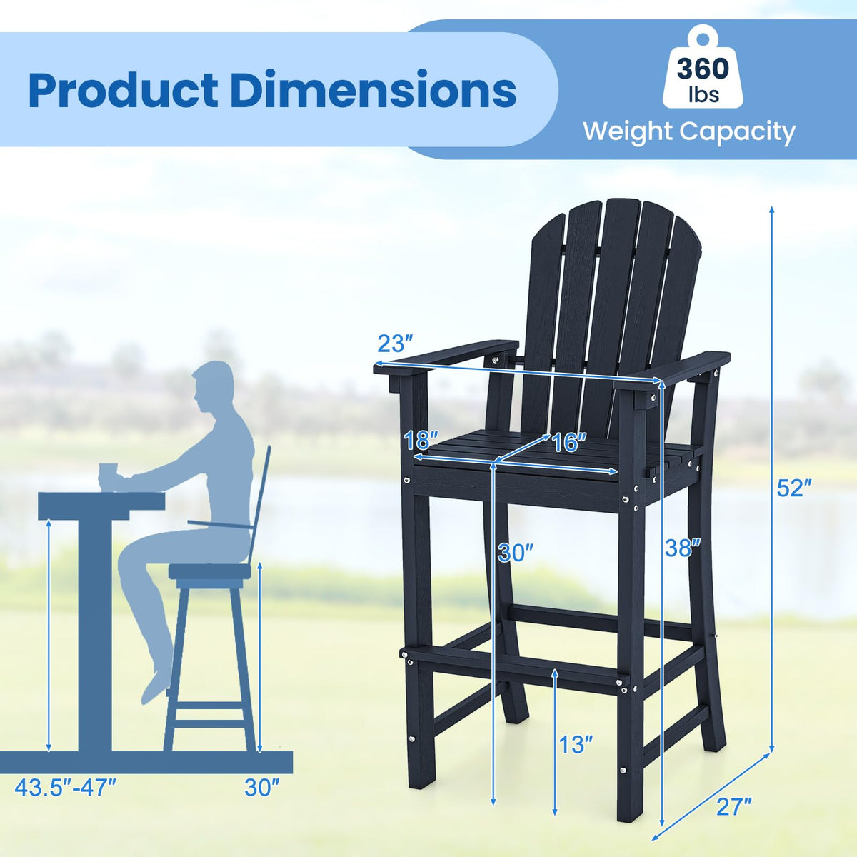 Navy Blue HDPE Resin Adirondack Chair C982