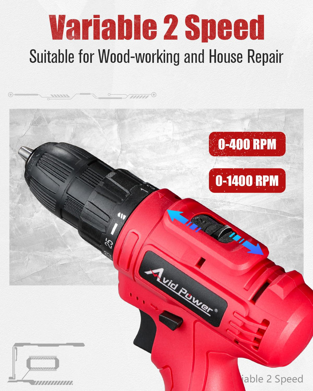 12V Cordless Drill Set 3/8" Power Driver E39964