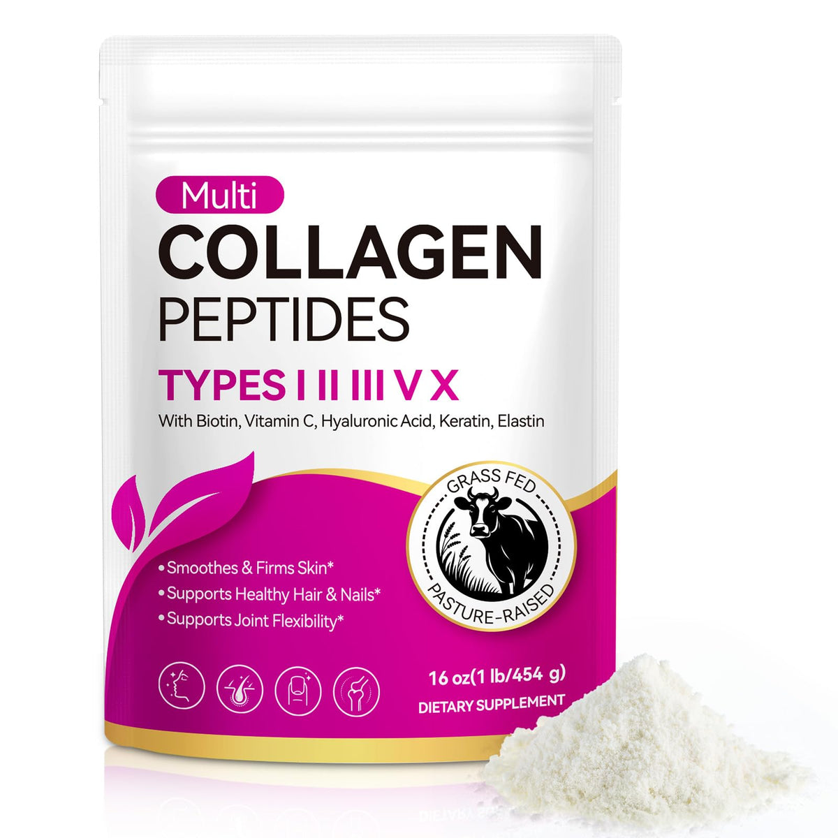 Collagen Peptides Powder, Unflavored Hydrolyzed Protein, 16 oz B52504