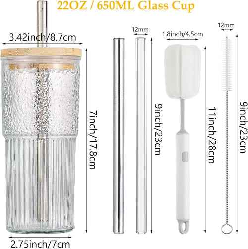 22oz Glass Cups Set with Bamboo Lids and Straws U15161