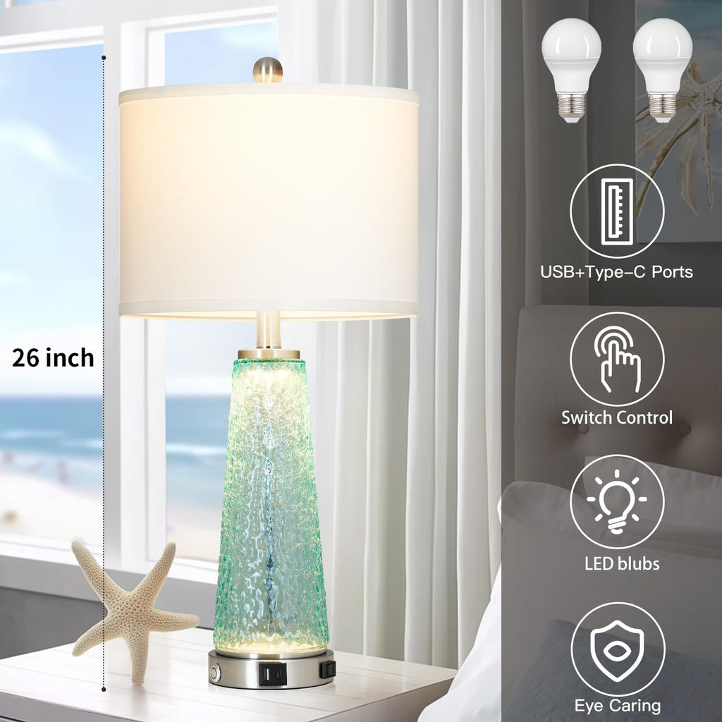 26" Glass Table Lamps with USB A+C Ports & Outlet V754454