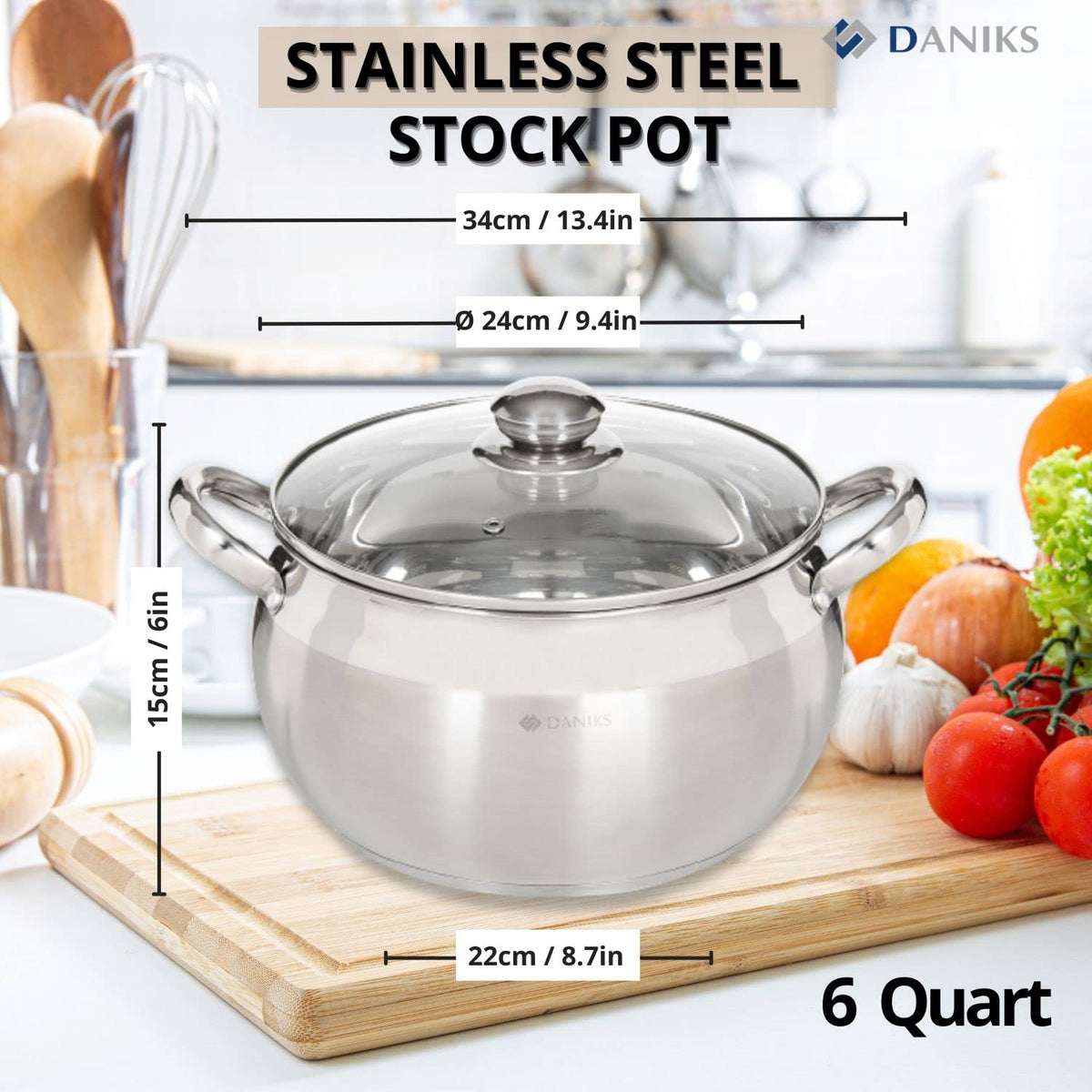 6.5 Quart Stainless Steel Stock Pot with Glass Lid E5507