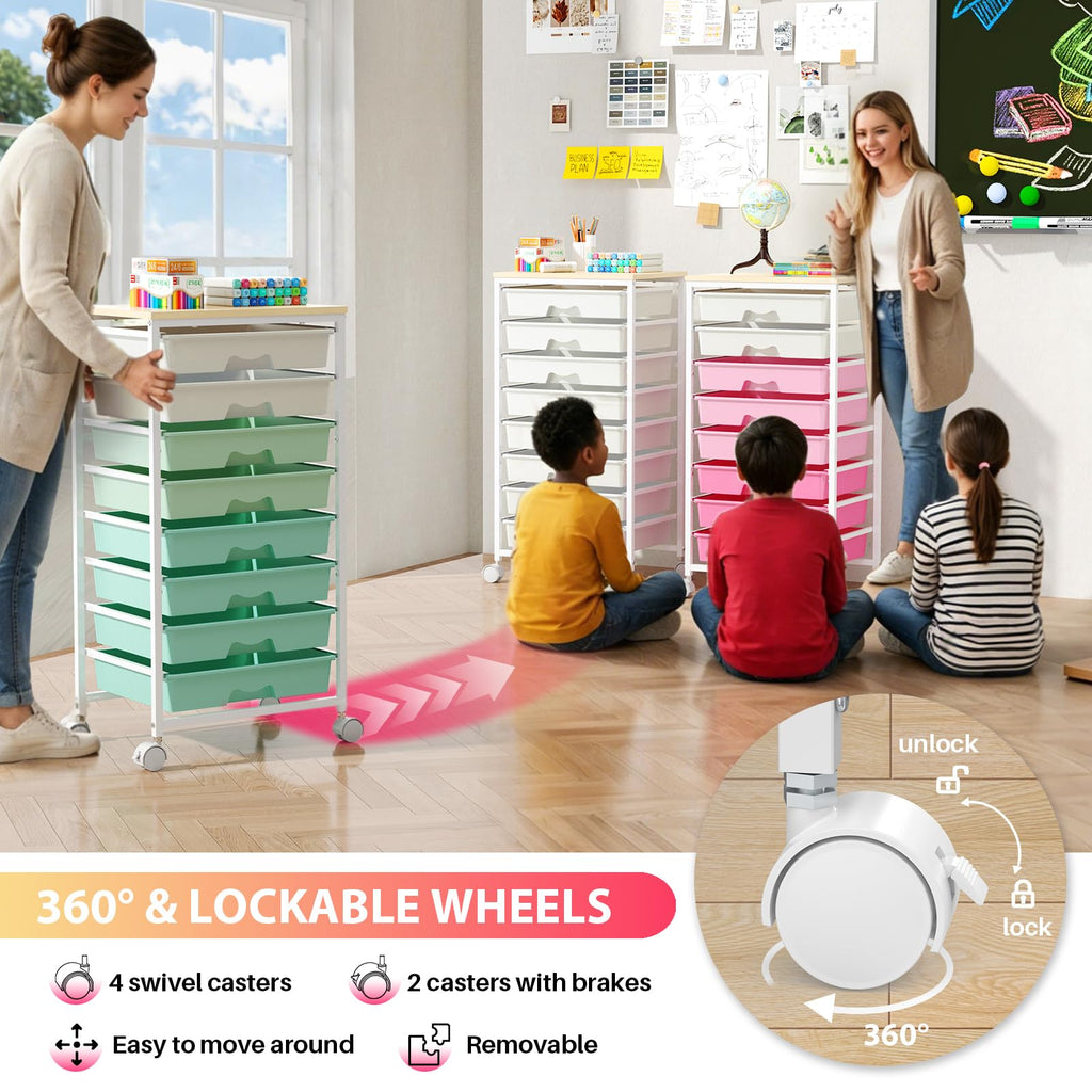Green Rolling Cart with 8 Drawers H18347