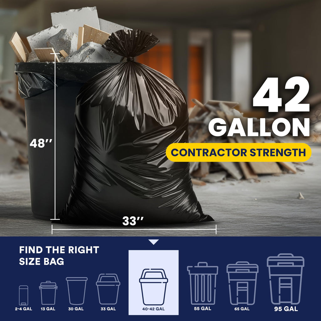 42 Gallon Black Heavy Duty Trash Bags 25 Count P1088
