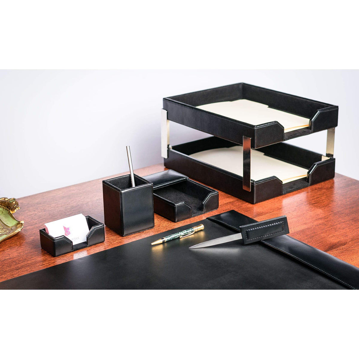Black 8 Piece Bonded Leather Desk Set T37109