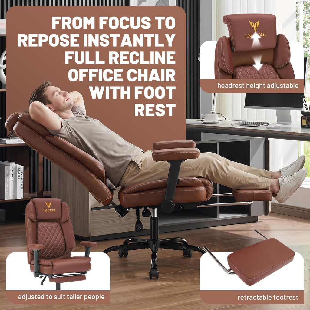 Big Tall Office Chair with Footrest Brown C321742