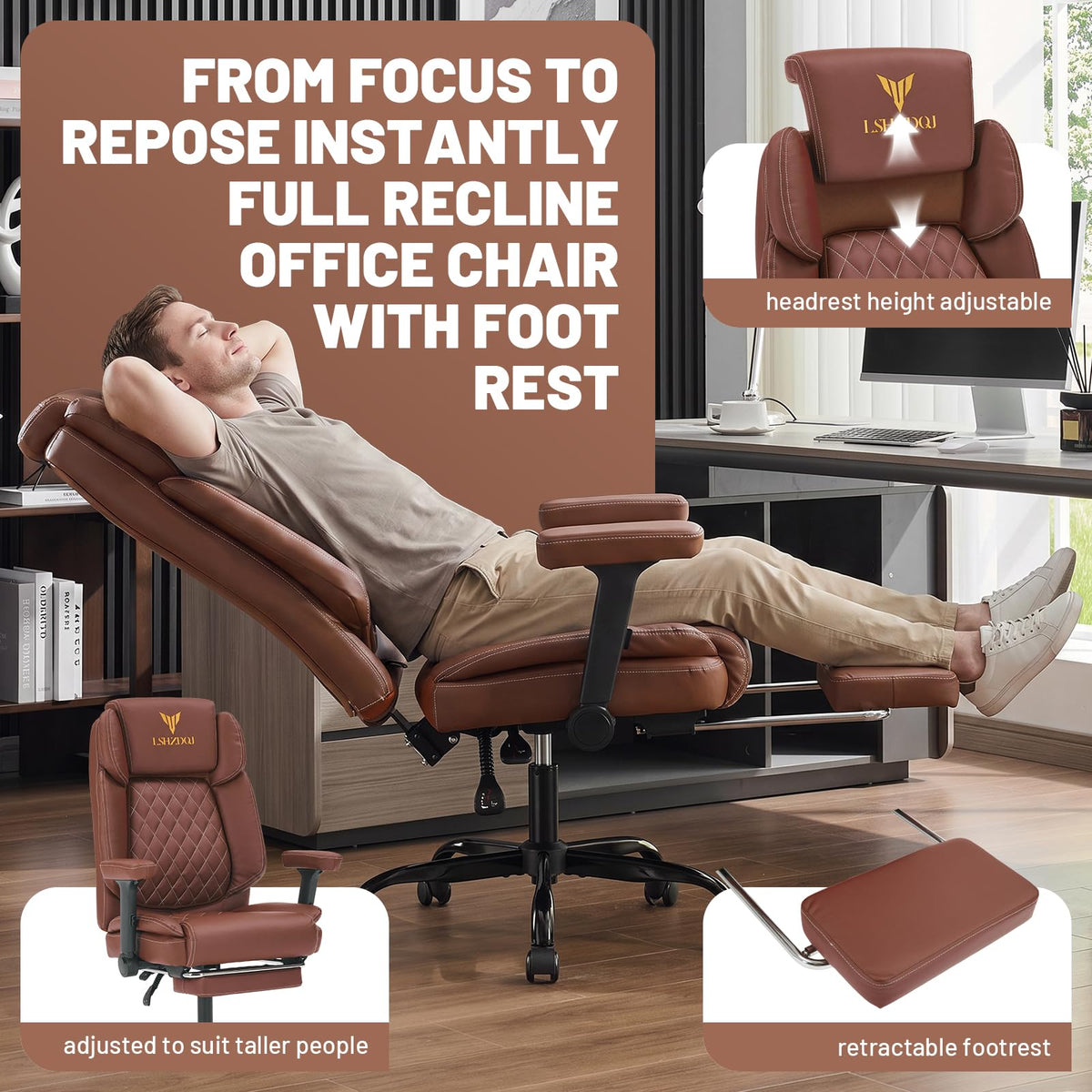 Big Tall Office Chair with Footrest Brown C321742