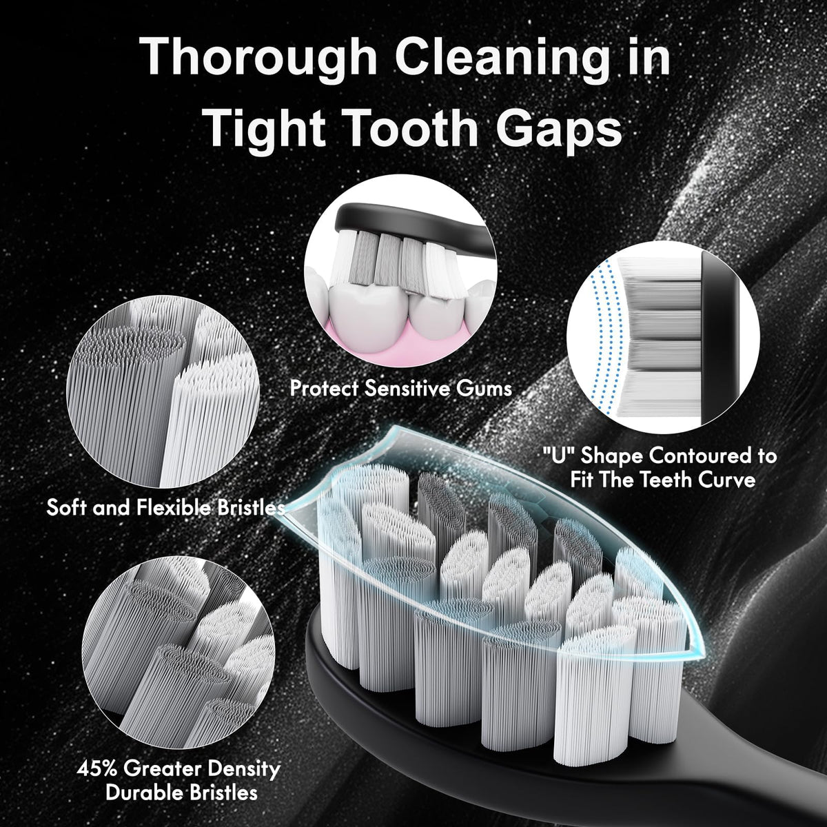 Sonic Electric Toothbrush with 10 Brush Heads & Travel Case, Black K1371