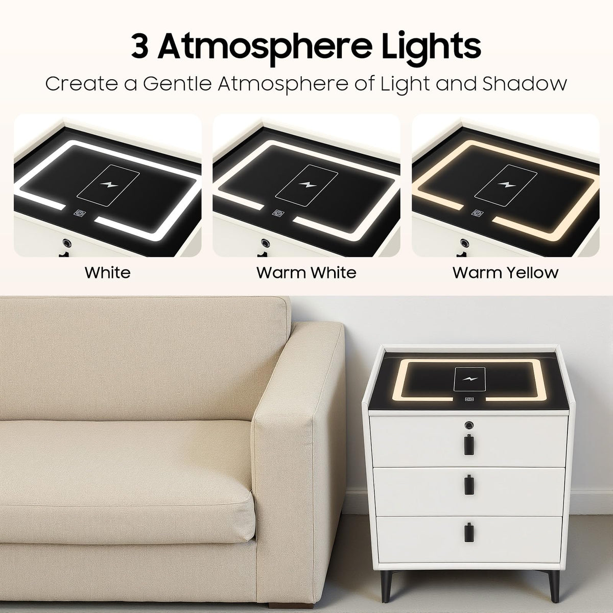 LED Nightstand with Charging Station and Drawers N65521