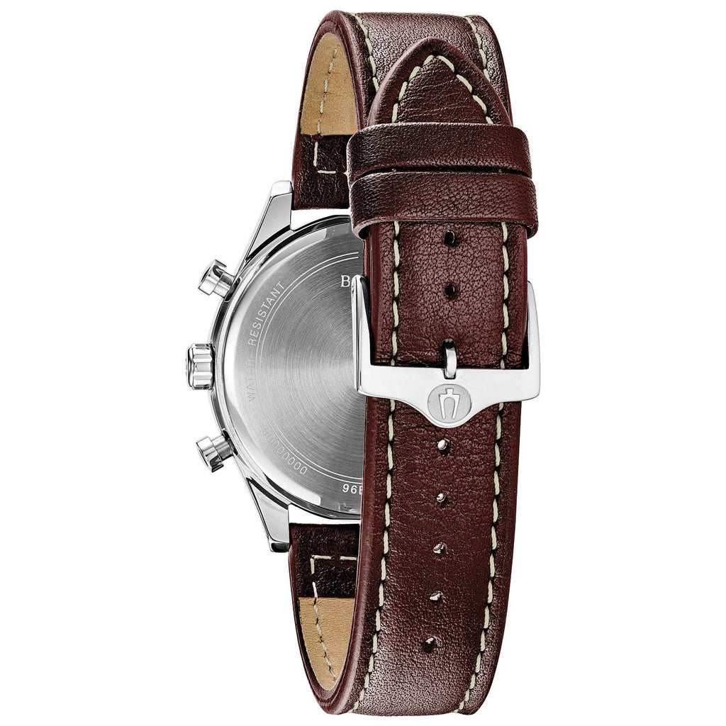 Men's Stainless Steel Chronograph Quartz Leather Strap Watch with Grey Dial, Gold Accents, 41mm M720