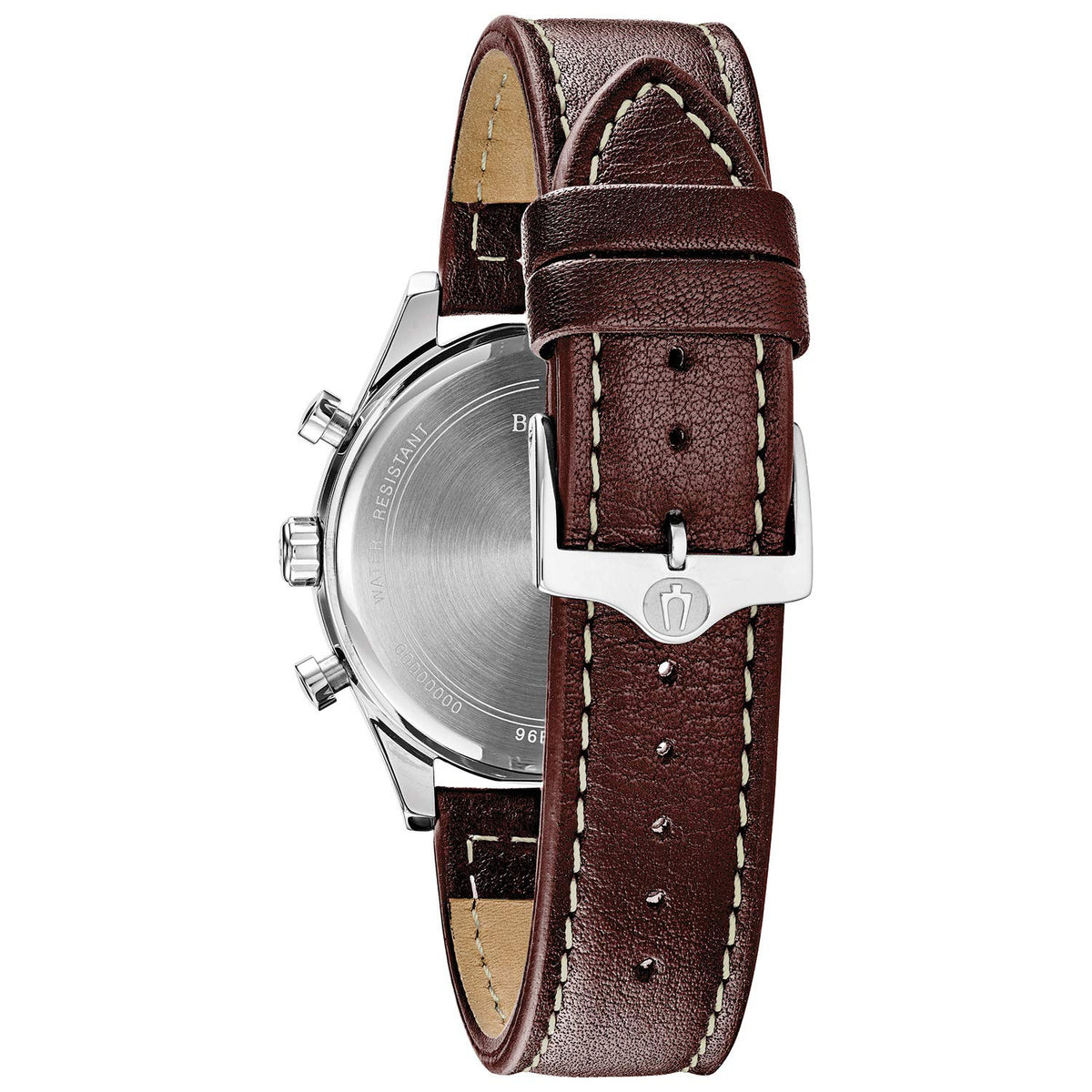 Men's Stainless Steel Chronograph Quartz Leather Strap Watch with Grey Dial, Gold Accents, 41mm M720