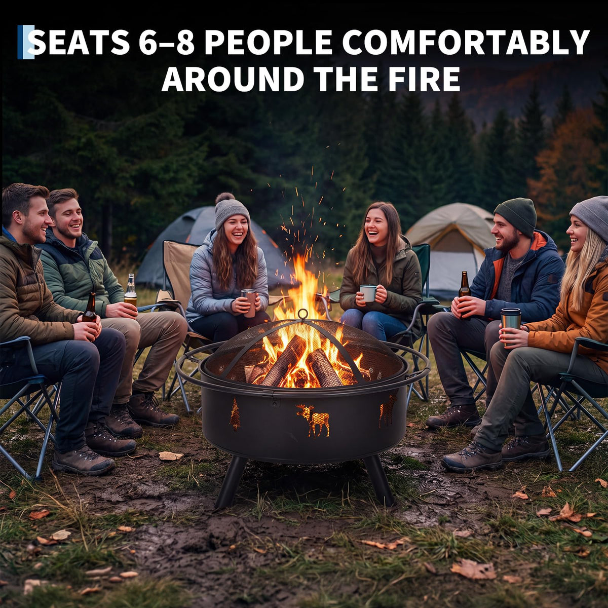 32" Round Wood Burning Fire Pit with Screen F967