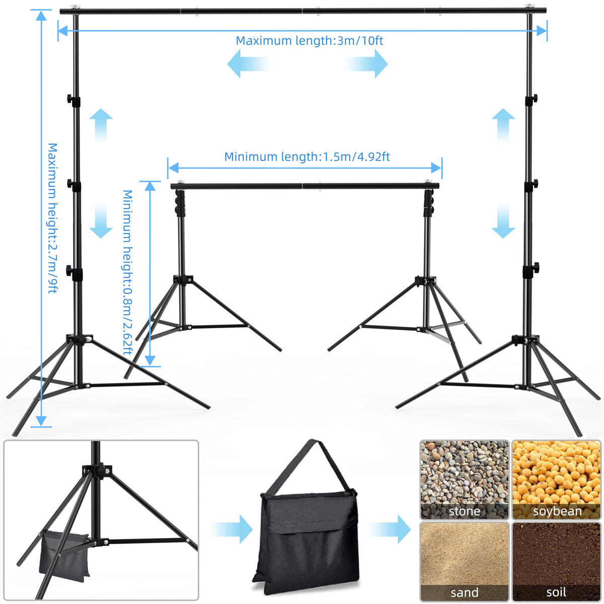 Adjustable Photo Backdrop Stand 9ft x 10ft with Carry Bag X756751