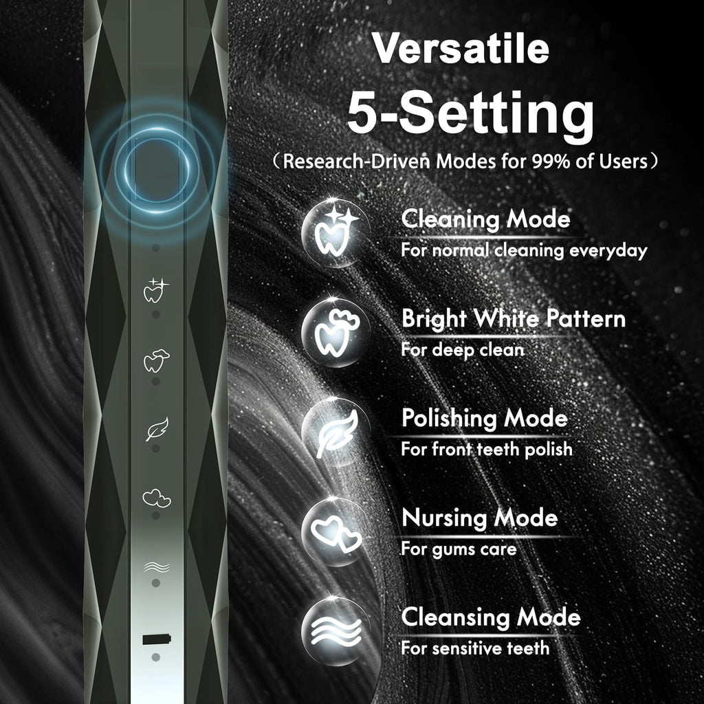 Sonic Electric Toothbrush with 10 Brush Heads & Travel Case, Black K1371