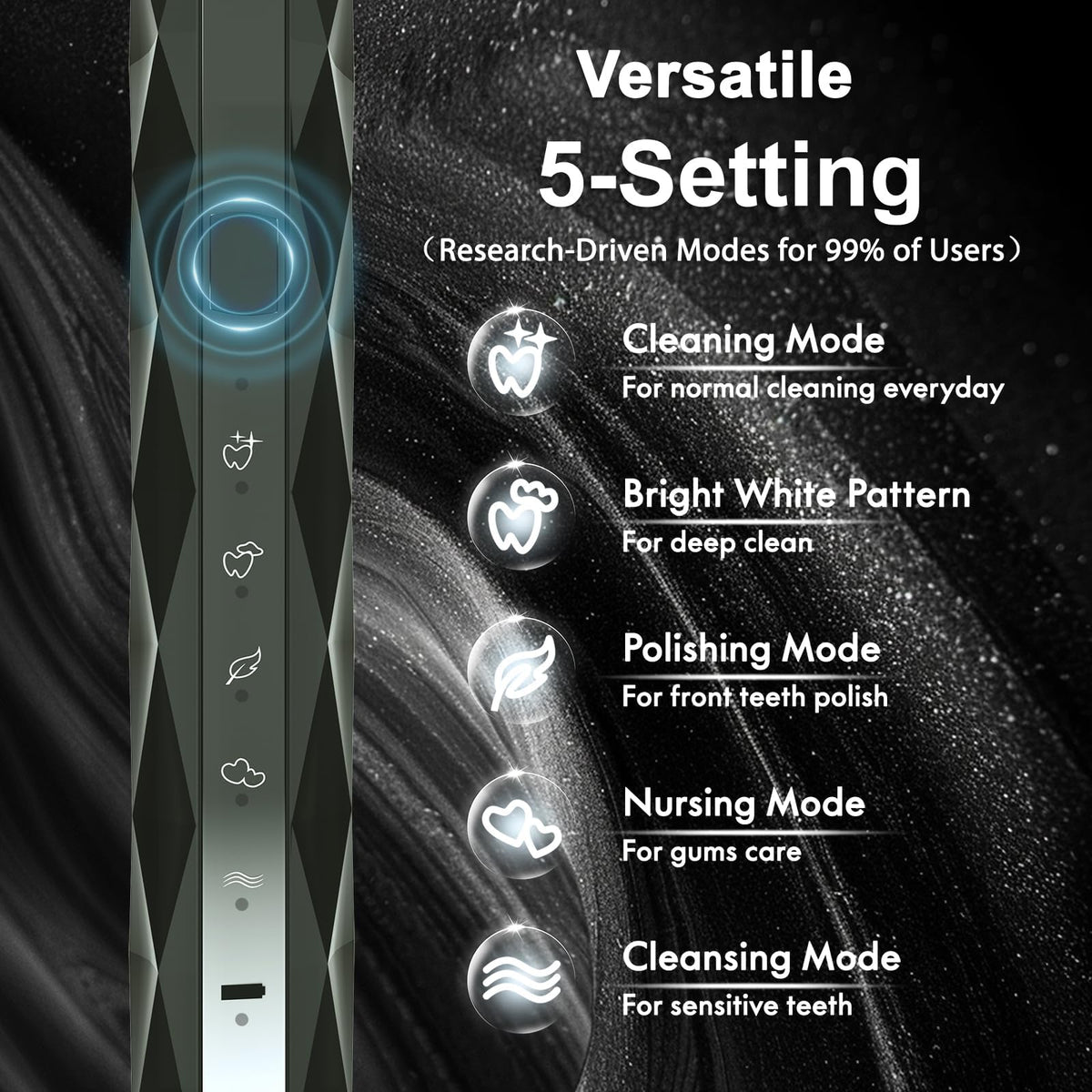Sonic Electric Toothbrush with 10 Brush Heads & Travel Case, Black K1371