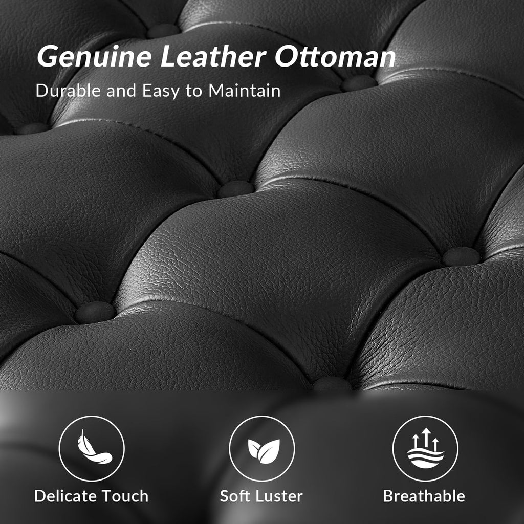 36" Genuine Leather Square Tufted Ottoman J7876