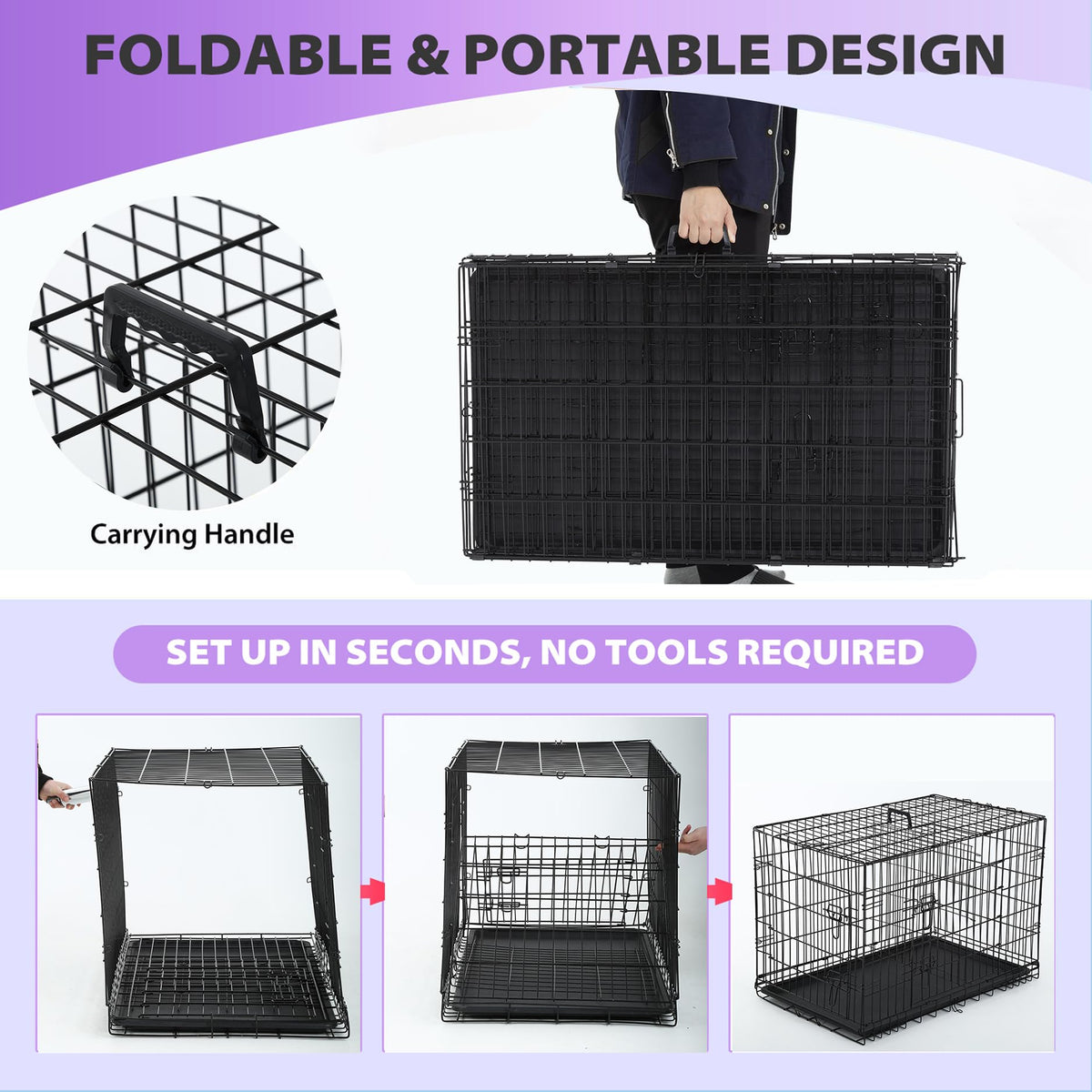 Black Foldable Metal Dog Crate L5004