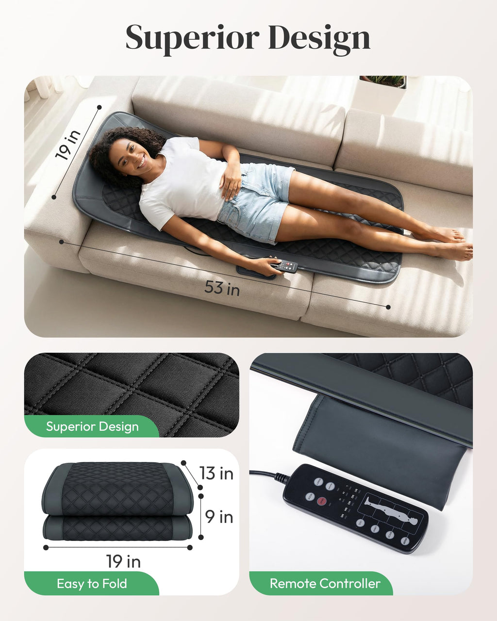 Full Body Massage Mat with Heat, 10-Motor Vibration Massage Pad, Foldable Memory Foam A117