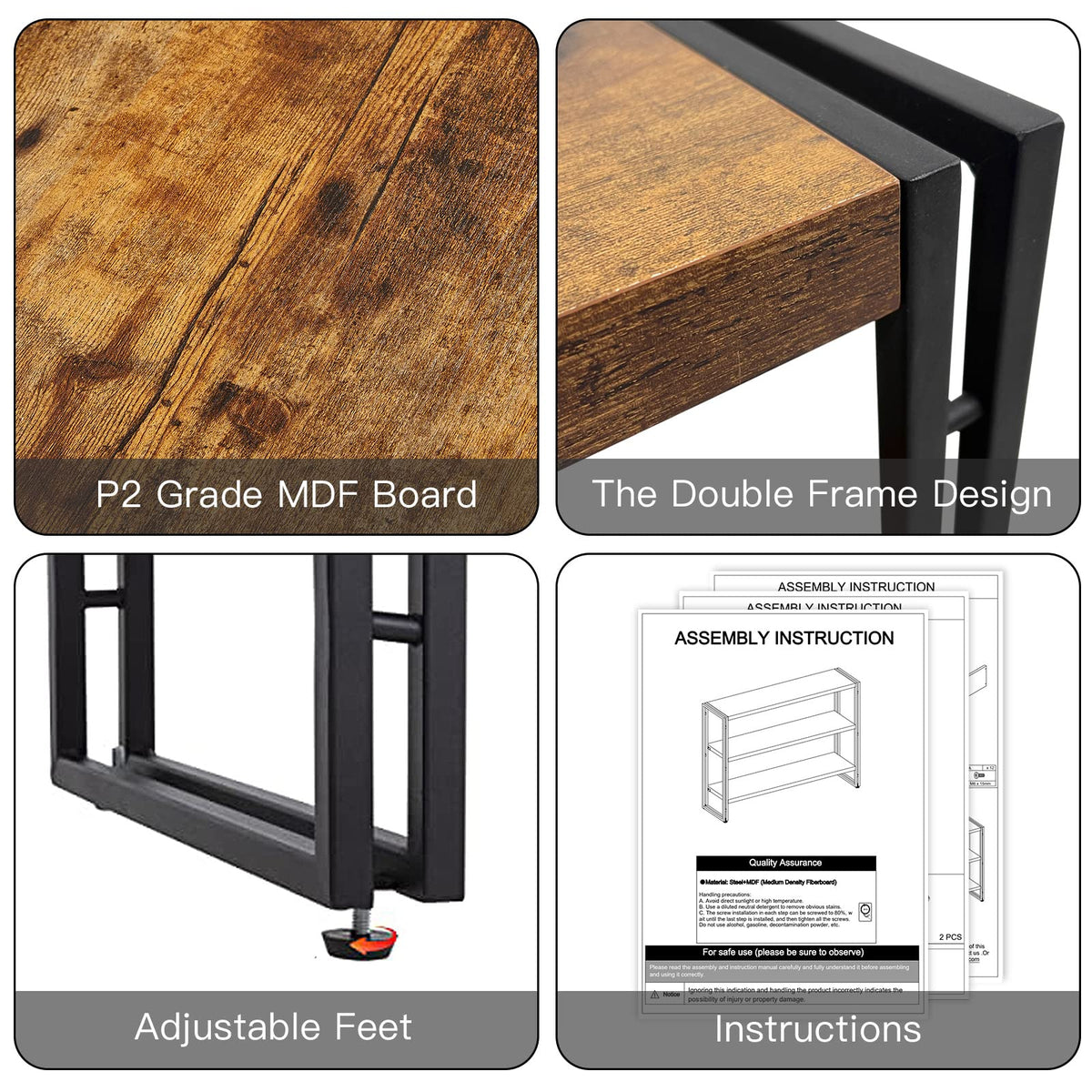 3-Tier Wood and Metal Bookshelf M842423
