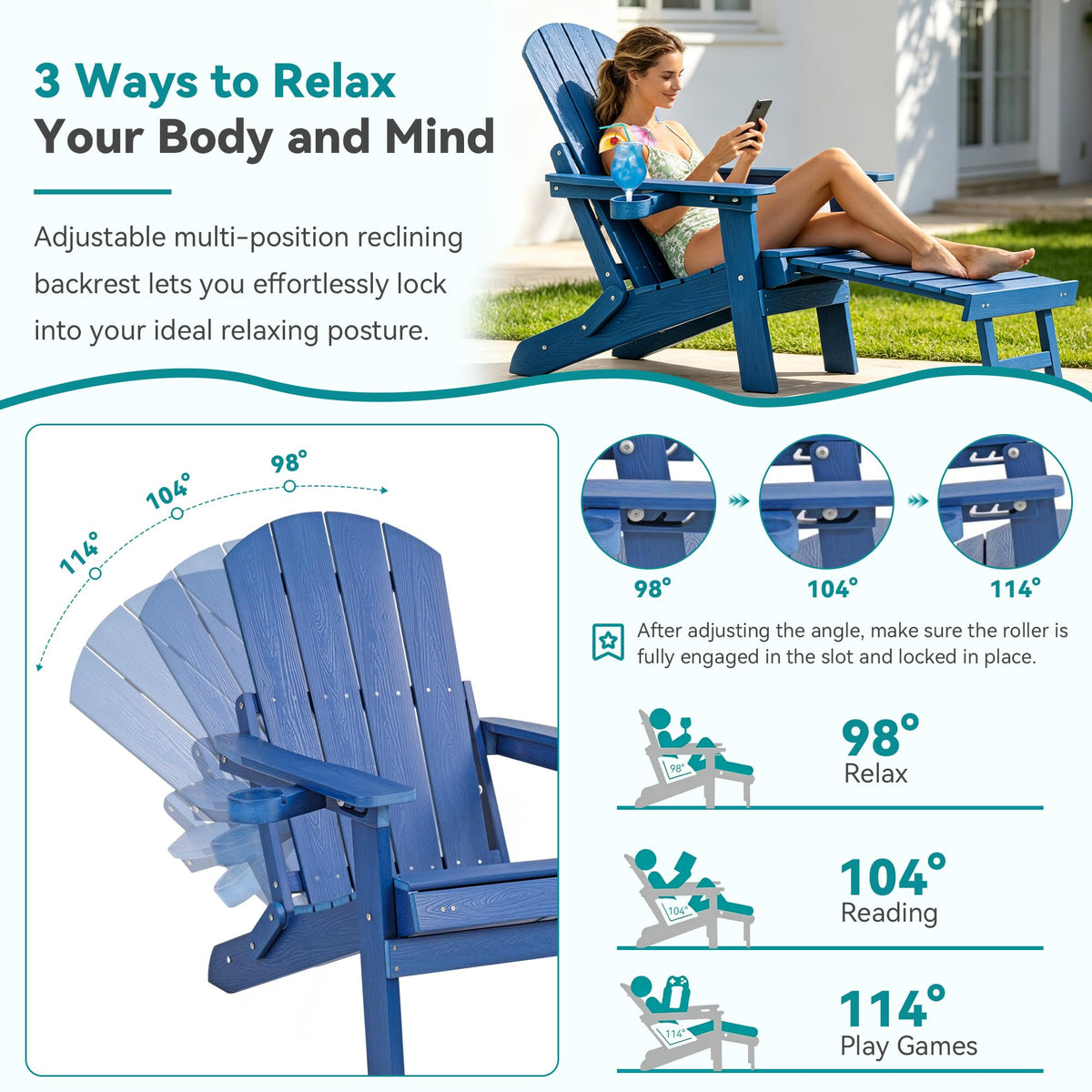 Folding Adjustable Adirondack Chairs Set of 2 with Footrest U602