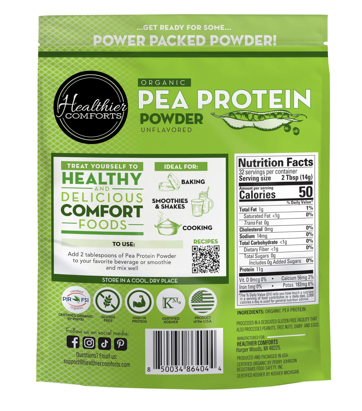 Organic Unflavored Pea Protein Powder 1 lb Q926