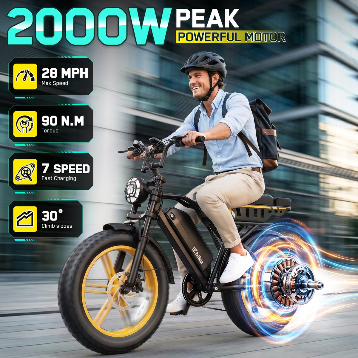 48V 2000W Peak Motor 20 * 4.0 Fat Tire Electric Bike X7302