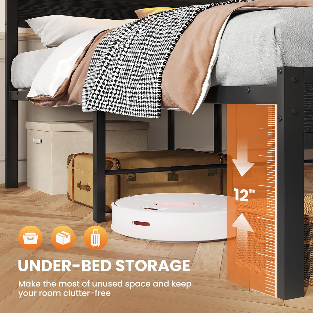 Queen Bed Frame with LED Lights and Charging Station M209