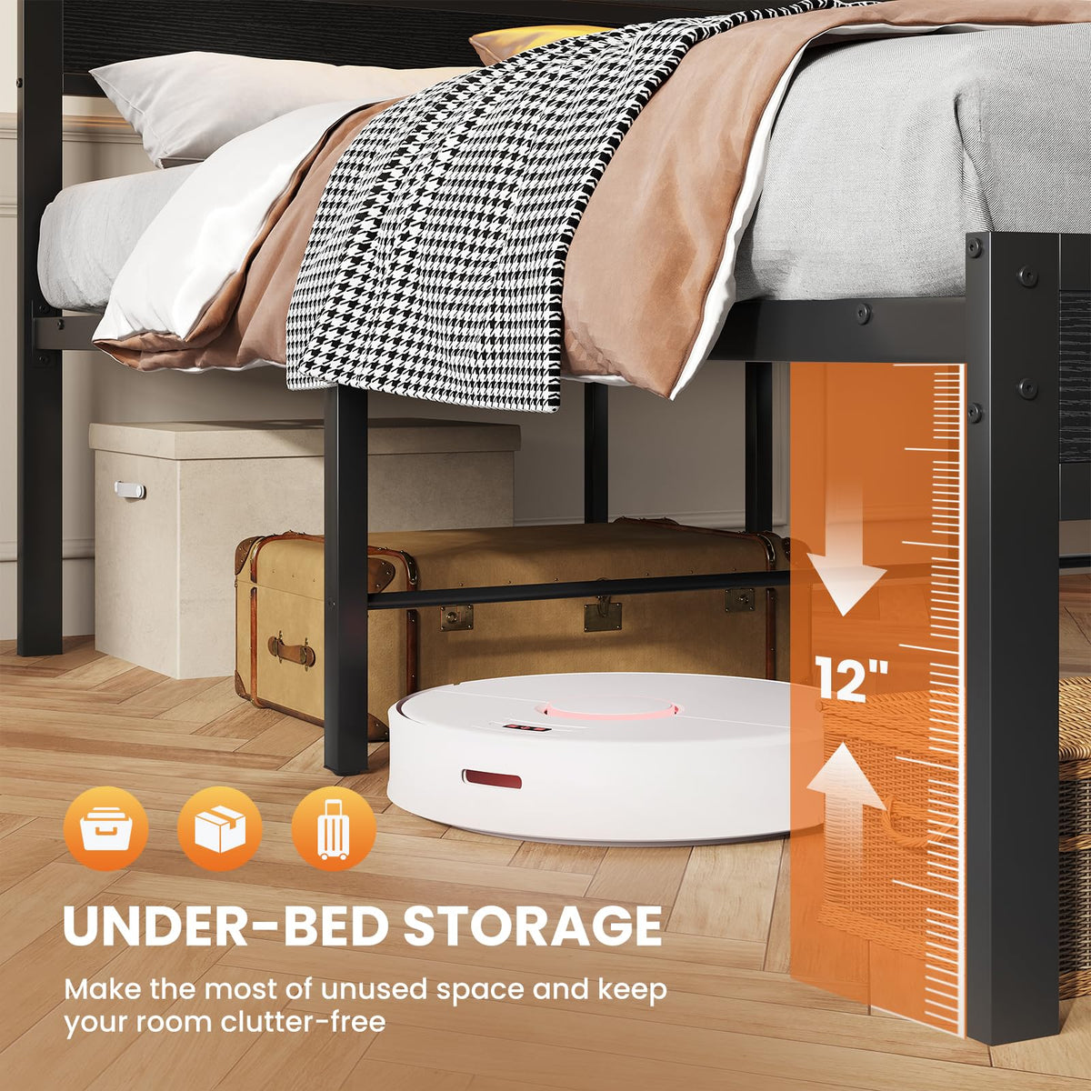 Queen Bed Frame with LED Lights and Charging Station M209