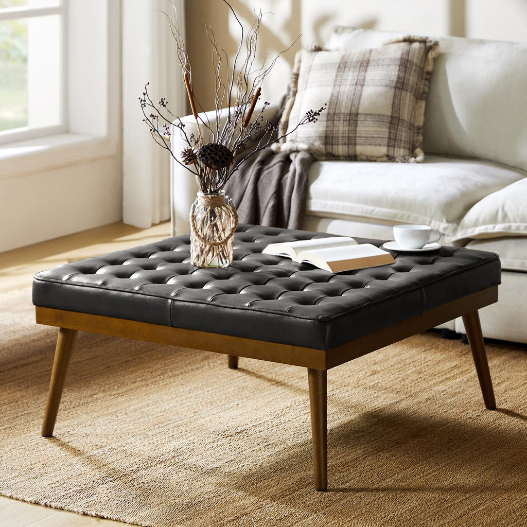36" Genuine Leather Square Tufted Ottoman J7876